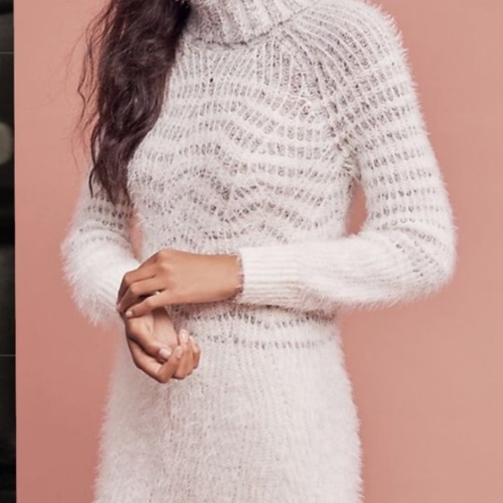 Anthropologie Sleeping on Snow Sweater Dress Cream Off white Silver Small Medium